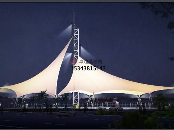 商業廣場<font color='red'>張拉膜結構</font>景觀棚/雨棚設計搭建